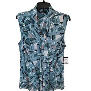 Nine West Size1X Blue Womens Sleeveless Blouse Abstract Pattern officecore